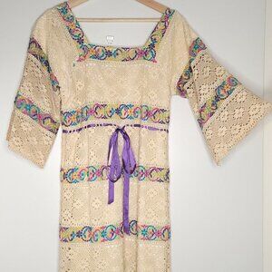 Mexico maxi dress crochet embroidered
